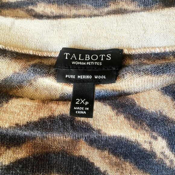 Talbots Pure Merino Wool Sweater‎ Brown Tiger Striped Lightweight Size 2X Petite - Picture 3 of 4
